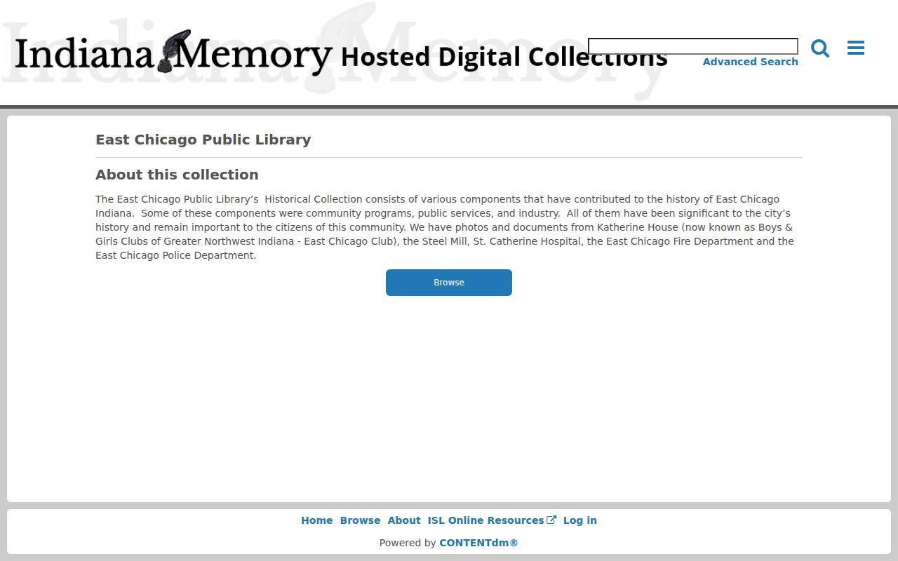 Indiana Memory digital collection for East Chicago local history