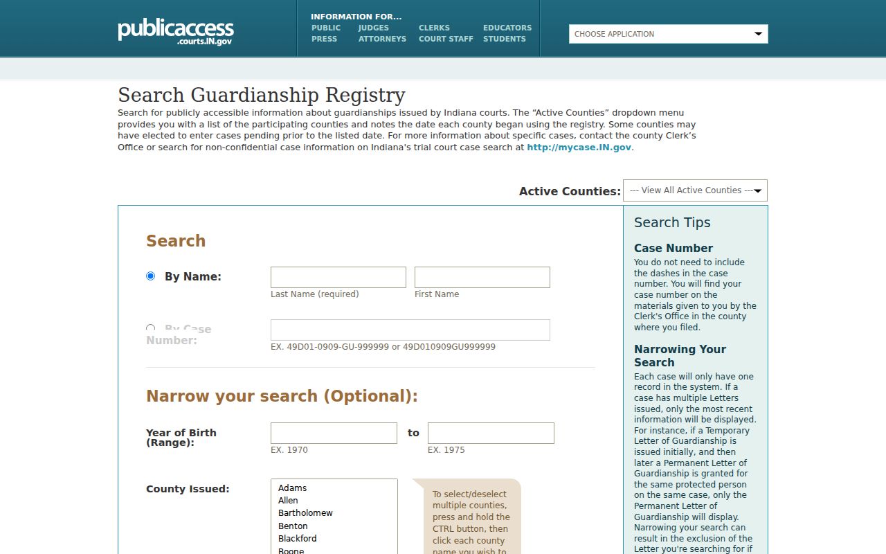 East Chicago resident lookup through the Indiana Guardianship Registry