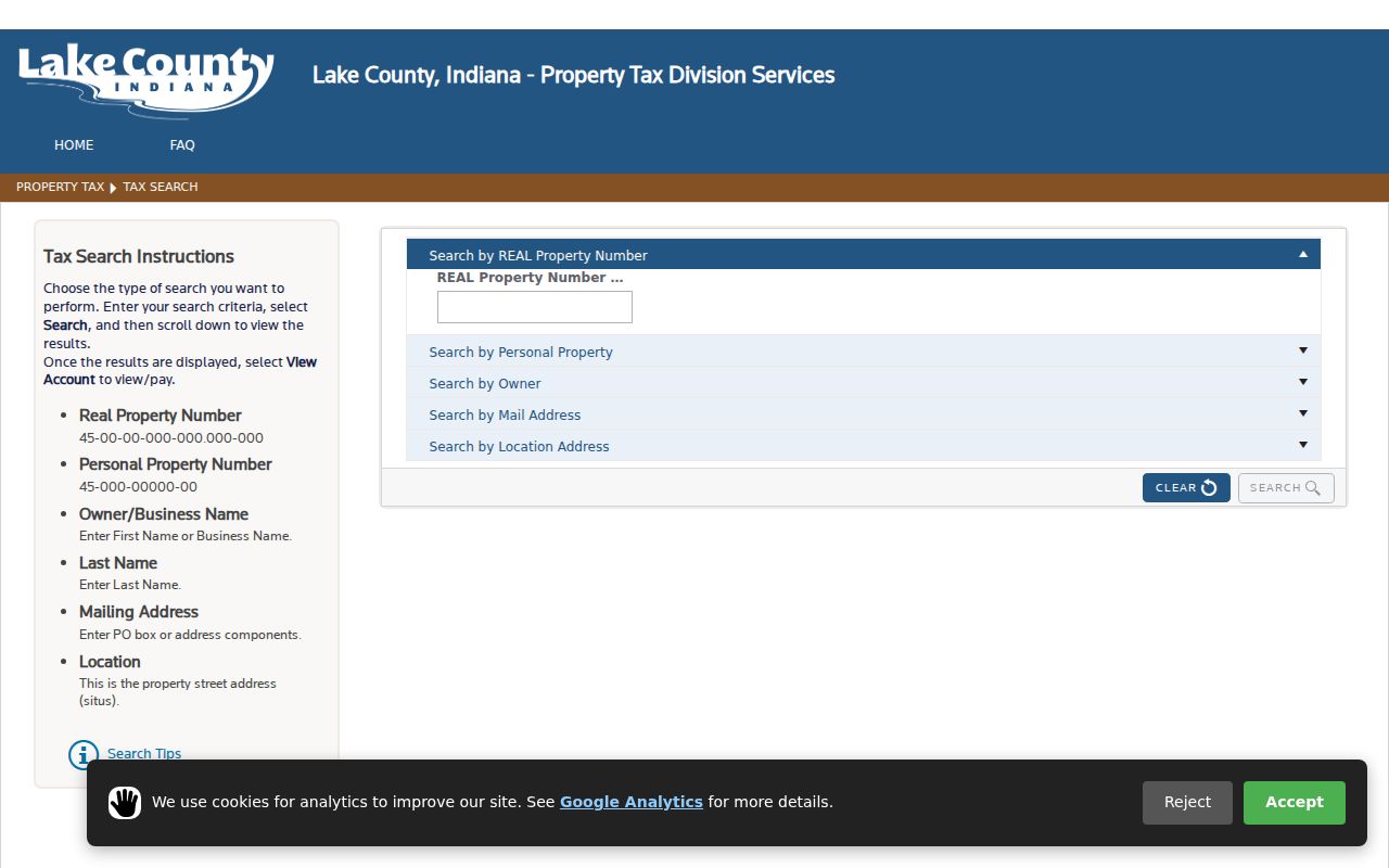 Lake County property tax search used for East Chicago street addresses